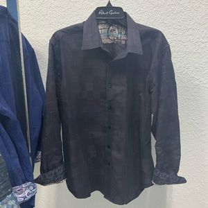 Robert Graham Navy Blue Patterned Long Sleeve Button Up Shirt, size L